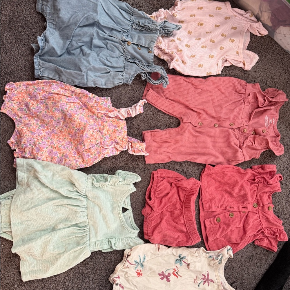 3 month Mixed Baby Girl Romper & Dress Bundle - Pink, Coral, Mint, Blue 7 outfit